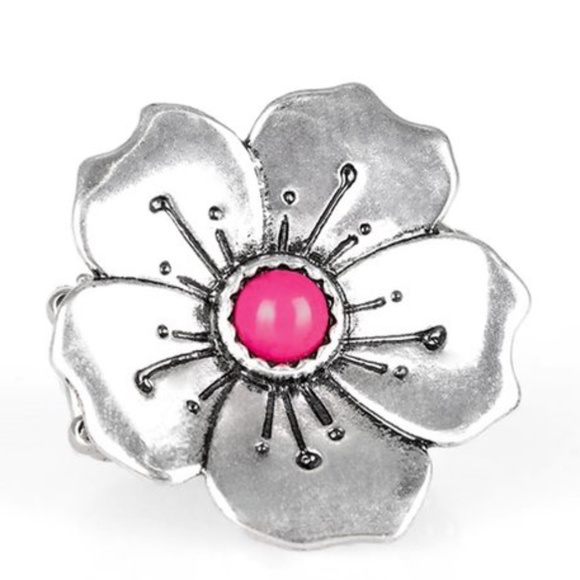 4 for $20 💗 Pink Boho Blossom Silver Ring - Picture 2 of 2